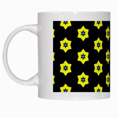 Pattern Yellow Stars Black Background White Mugs by Simbadda