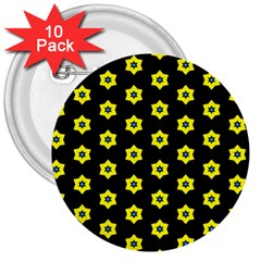 Pattern Yellow Stars Black Background 3  Buttons (10 Pack)  by Simbadda