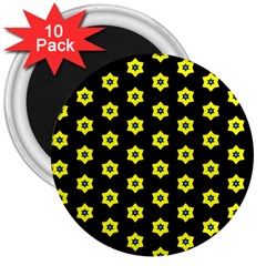 Pattern Yellow Stars Black Background 3  Magnets (10 Pack)  by Simbadda