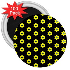 Pattern Yellow Stars Black Background 3  Magnets (100 Pack) by Simbadda