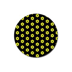 Pattern Yellow Stars Black Background Magnet 3  (round) by Simbadda