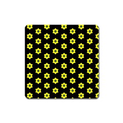 Pattern Yellow Stars Black Background Square Magnet by Simbadda