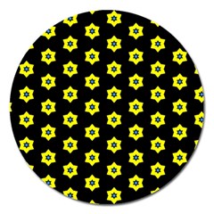 Pattern Yellow Stars Black Background Magnet 5  (round) by Simbadda