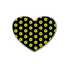 Pattern Yellow Stars Black Background Rubber Coaster (heart)  by Simbadda