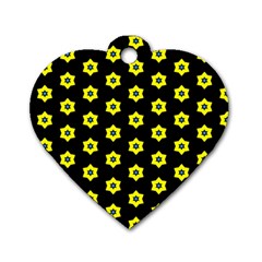 Pattern Yellow Stars Black Background Dog Tag Heart (two Sides) by Simbadda