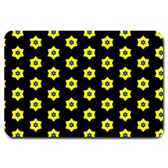 Pattern Yellow Stars Black Background Large Doormat  by Simbadda