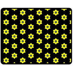 Pattern Yellow Stars Black Background Fleece Blanket (medium)  by Simbadda