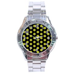 Pattern Yellow Stars Black Background Stainless Steel Analogue Watch by Simbadda