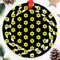 Pattern Yellow Stars Black Background Ornament (round Filigree) by Simbadda