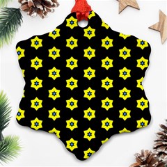 Pattern Yellow Stars Black Background Ornament (snowflake) by Simbadda