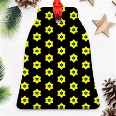 Pattern Yellow Stars Black Background Bell Ornament (two Sides) by Simbadda