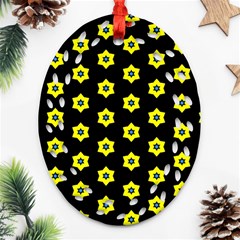 Pattern Yellow Stars Black Background Ornament (oval Filigree) by Simbadda