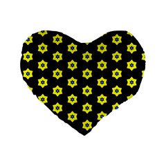 Pattern Yellow Stars Black Background Standard 16  Premium Heart Shape Cushions by Simbadda