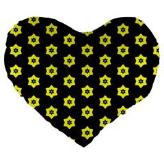 Pattern Yellow Stars Black Background Large 19  Premium Heart Shape Cushions by Simbadda