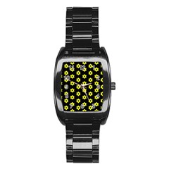 Pattern Yellow Stars Black Background Stainless Steel Barrel Watch by Simbadda