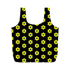 Pattern Yellow Stars Black Background Full Print Recycle Bag (m) by Simbadda