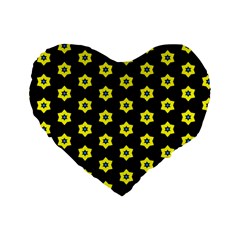 Pattern Yellow Stars Black Background Standard 16  Premium Flano Heart Shape Cushions by Simbadda