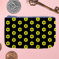 Pattern Yellow Stars Black Background Large Coin Purse by Simbadda