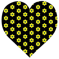 Pattern Yellow Stars Black Background Wooden Puzzle Heart by Simbadda