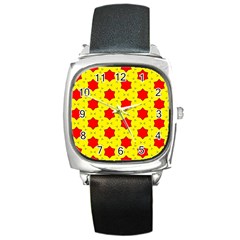 Pattern Red Star Texture Star Square Metal Watch by Simbadda