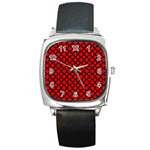 Pattern Red Black Texture Cross Square Metal Watch Front