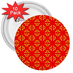 Red Background Yellow Shapes 3  Buttons (10 Pack) 