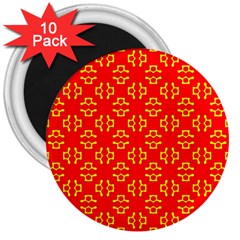 Red Background Yellow Shapes 3  Magnets (10 Pack)  by Simbadda