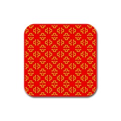 Red Background Yellow Shapes Rubber Square Coaster (4 Pack)  by Simbadda