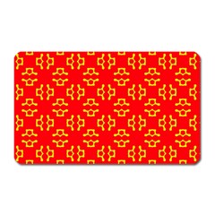 Red Background Yellow Shapes Magnet (rectangular) by Simbadda