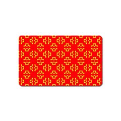 Red Background Yellow Shapes Magnet (name Card) by Simbadda