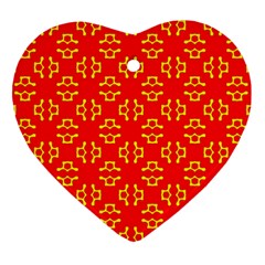 Red Background Yellow Shapes Heart Ornament (two Sides) by Simbadda