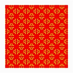 Red Background Yellow Shapes Medium Glasses Cloth (2 Sides) by Simbadda