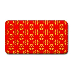 Red Background Yellow Shapes Medium Bar Mats by Simbadda