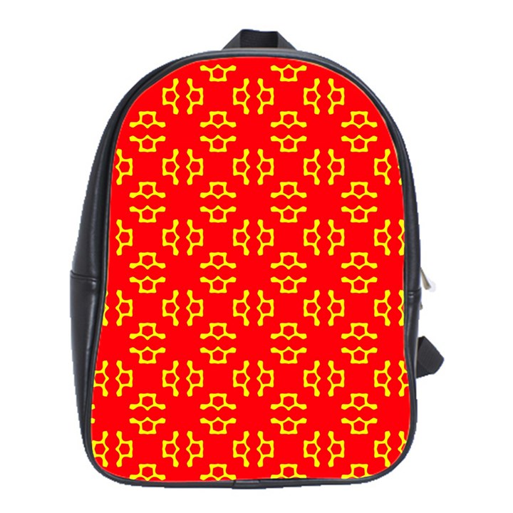 Red Background Yellow Shapes School Bag (Large)