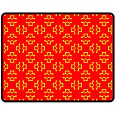 Red Background Yellow Shapes Double Sided Fleece Blanket (medium)  by Simbadda