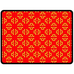 Red Background Yellow Shapes Double Sided Fleece Blanket (large) 