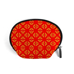 Red Background Yellow Shapes Accessory Pouch (small) by Simbadda