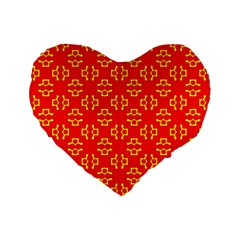 Red Background Yellow Shapes Standard 16  Premium Flano Heart Shape Cushions by Simbadda