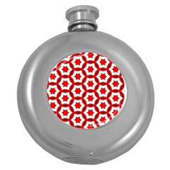 Pattern Red White Texture Seamless Round Hip Flask (5 Oz) by Simbadda