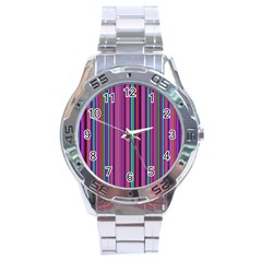 Stripes Wallpaper Texture Stainless Steel Analogue Watch by Simbadda