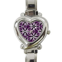 Pattern Purple Seamless Design Heart Italian Charm Watch by Simbadda