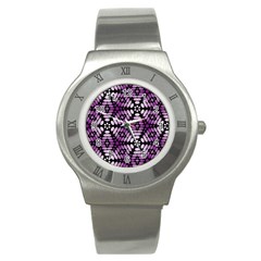 Pattern Purple Seamless Design Stainless Steel Watch by Simbadda