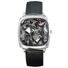 Triangles Polygon Color Silver Uni Square Metal Watch by Simbadda