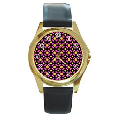 Pattern Colorful Texture Design Round Gold Metal Watch