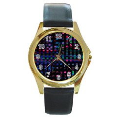 Stripes Background Black Colorful Round Gold Metal Watch by Simbadda