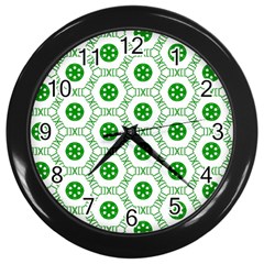 White Background Green Shapes Wall Clock (black) by Simbadda