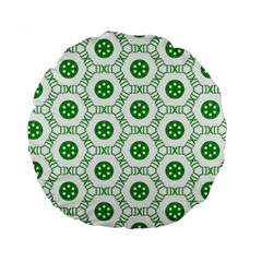 White Background Green Shapes Standard 15  Premium Round Cushions by Simbadda