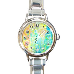 Bubbles Blue Floating Air Round Italian Charm Watch by Simbadda