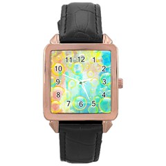 Bubbles Blue Floating Air Rose Gold Leather Watch  by Simbadda