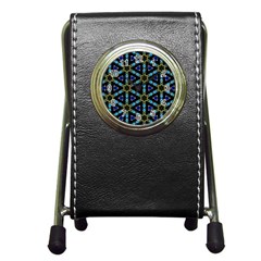 Stained Glass Pattern Church Window Pen Holder Desk Clock